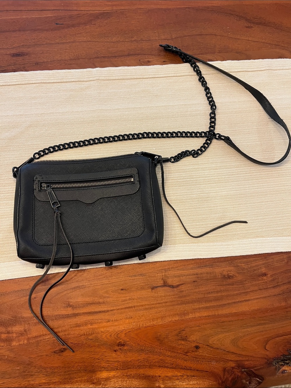 Rebecca Minkoff Black Leather Crossbody with Chain Strap